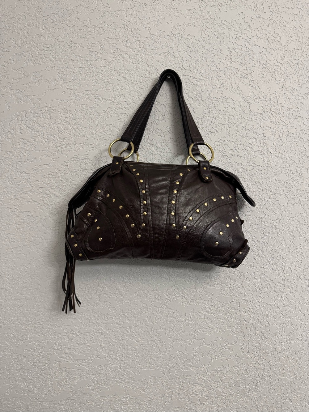 Y2K Bulga Studded Dark Brown Premium Leather Shoulder Bag